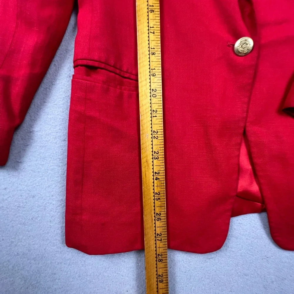 Jones New York Blazer Women 12P Red Gold Crest Button VTG Professional Office